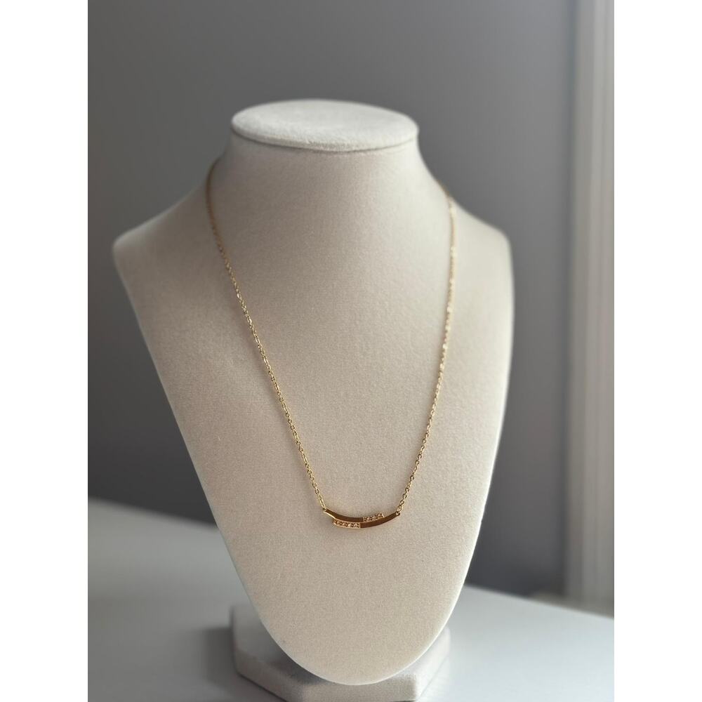 Gold Bar Necklace Minimal Curved Pendant Dainty Stainless Steel - Picture 3 of 5